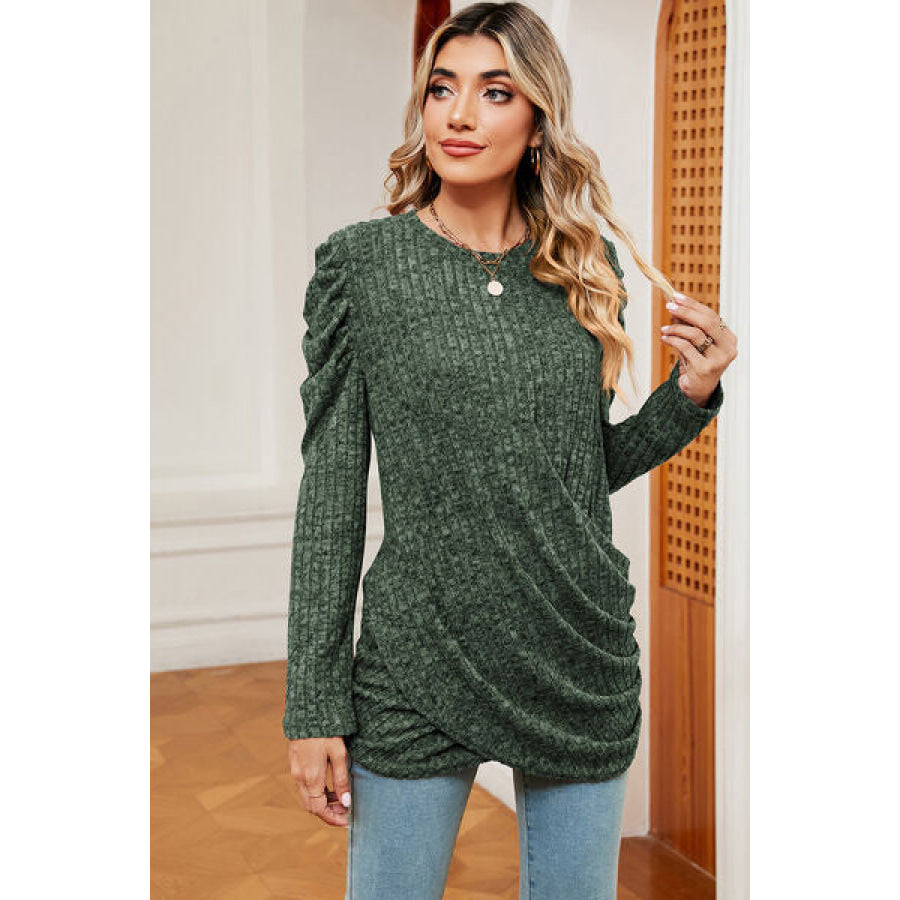 Round Neck Puff Sleeve T - Shirt Apparel and Accessories