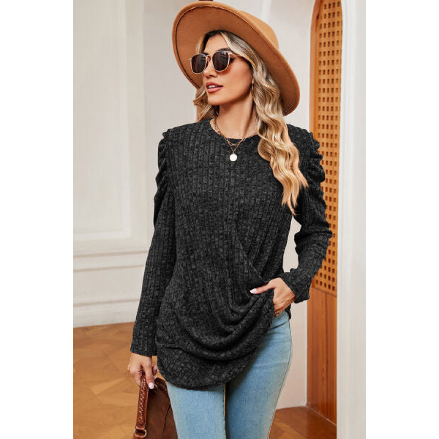 Round Neck Puff Sleeve T - Shirt Apparel and Accessories