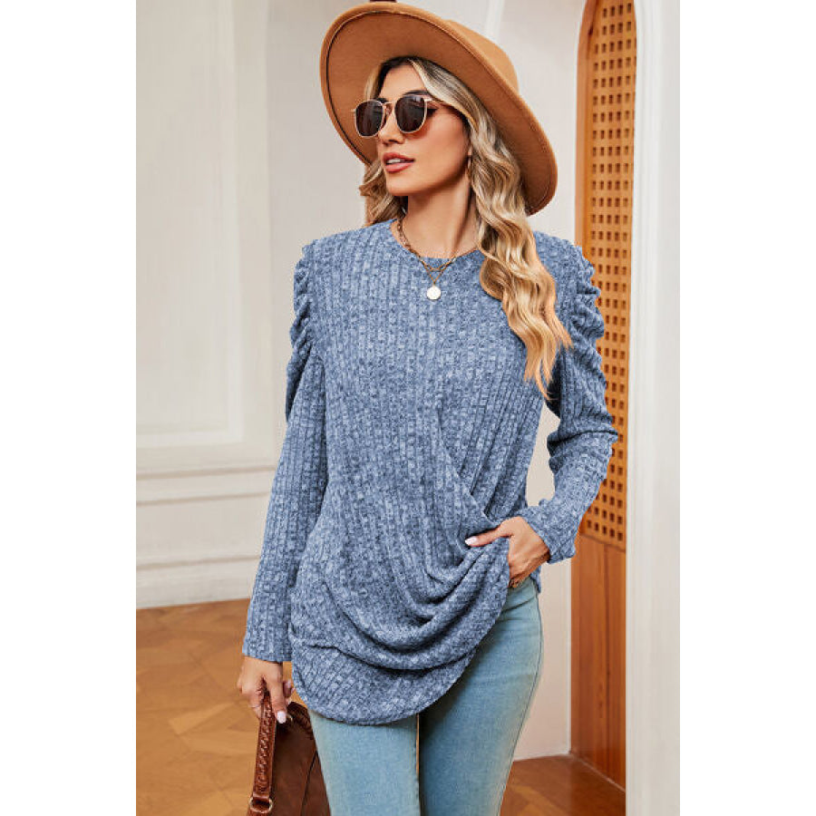 Round Neck Puff Sleeve T - Shirt Apparel and Accessories