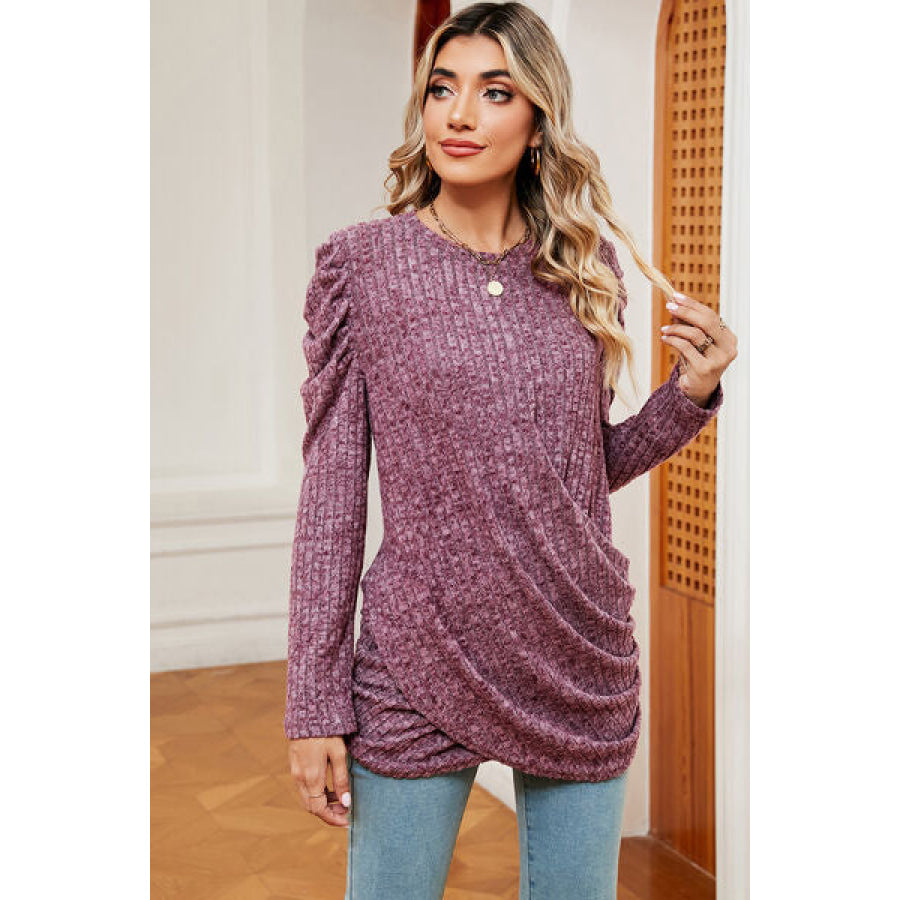 Round Neck Puff Sleeve T - Shirt Apparel and Accessories