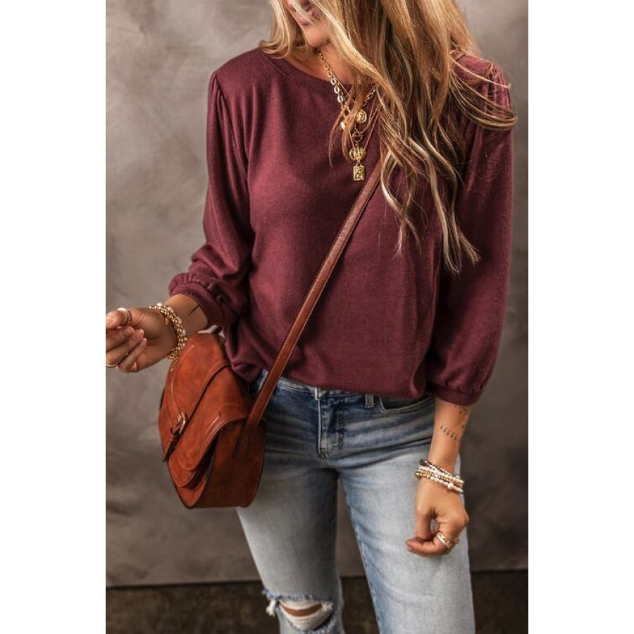 Round Neck Puff Sleeve T-Shirt Clothing