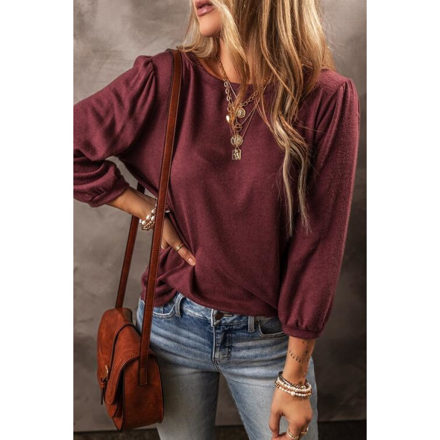 Round Neck Puff Sleeve T-Shirt Clothing