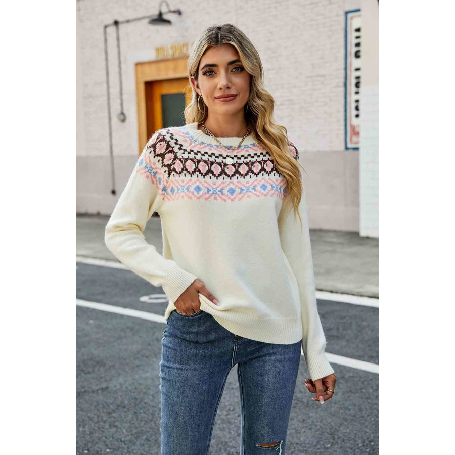 Round Neck Raglan Sleeve Sweater White / S