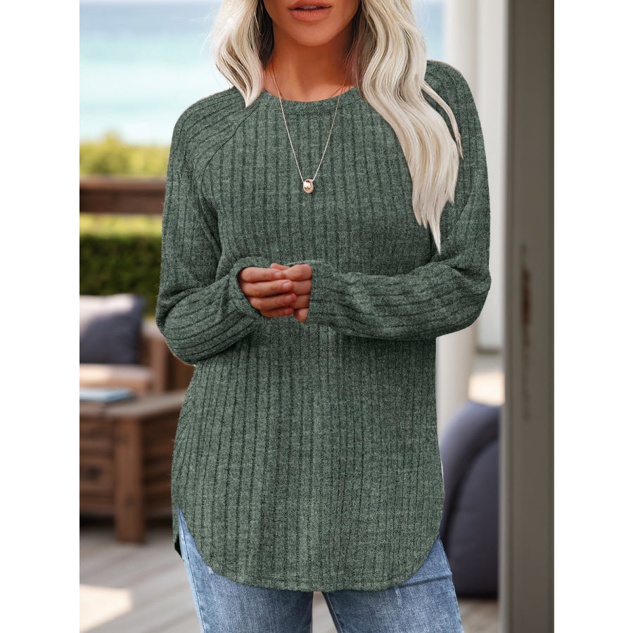 Round Neck Raglan Sleeve T-Shirt Moss / S Apparel and Accessories