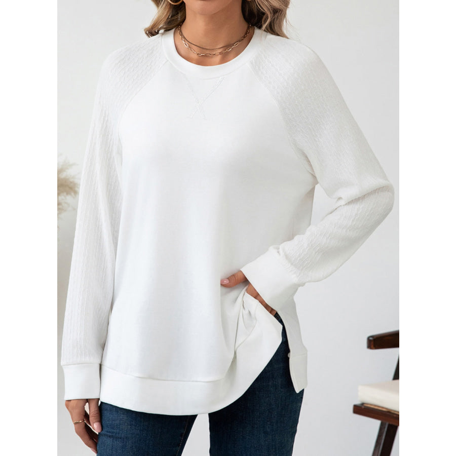 Round Neck Raglan Sleeve Top White / S Apparel and Accessories