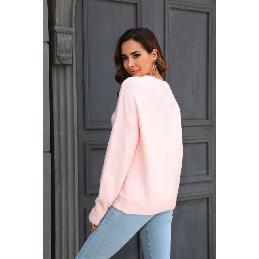 Round Neck Ribbed Long Sleeve Sweater