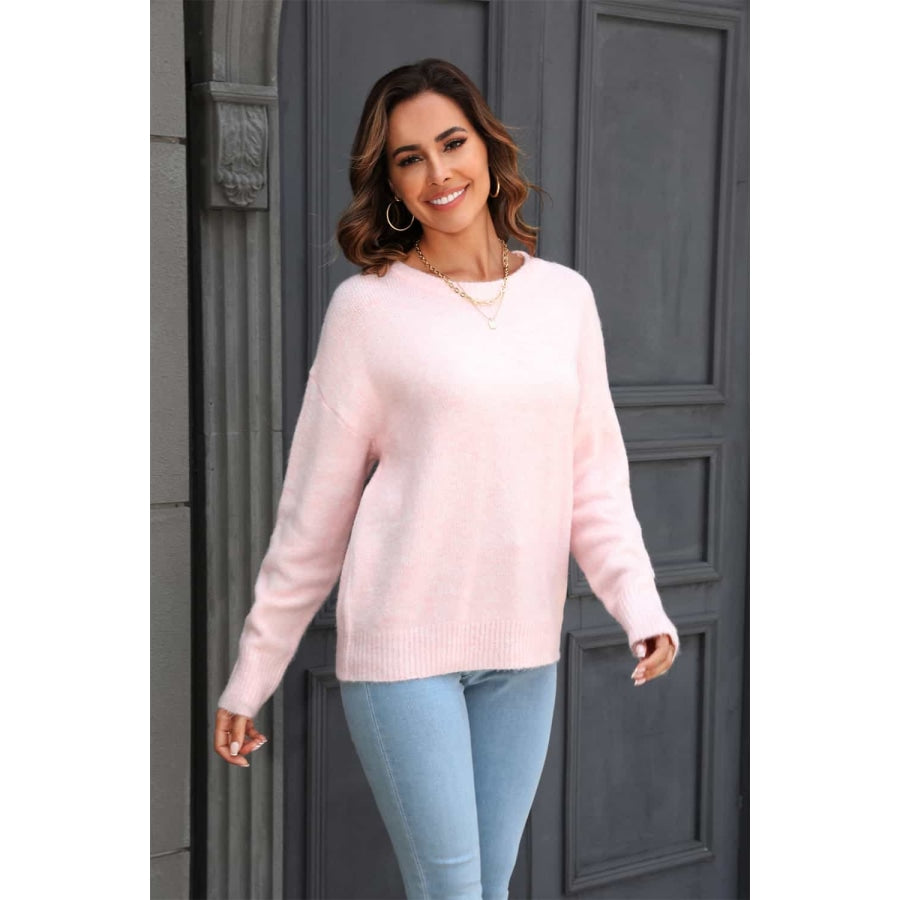 Round Neck Ribbed Long Sleeve Sweater