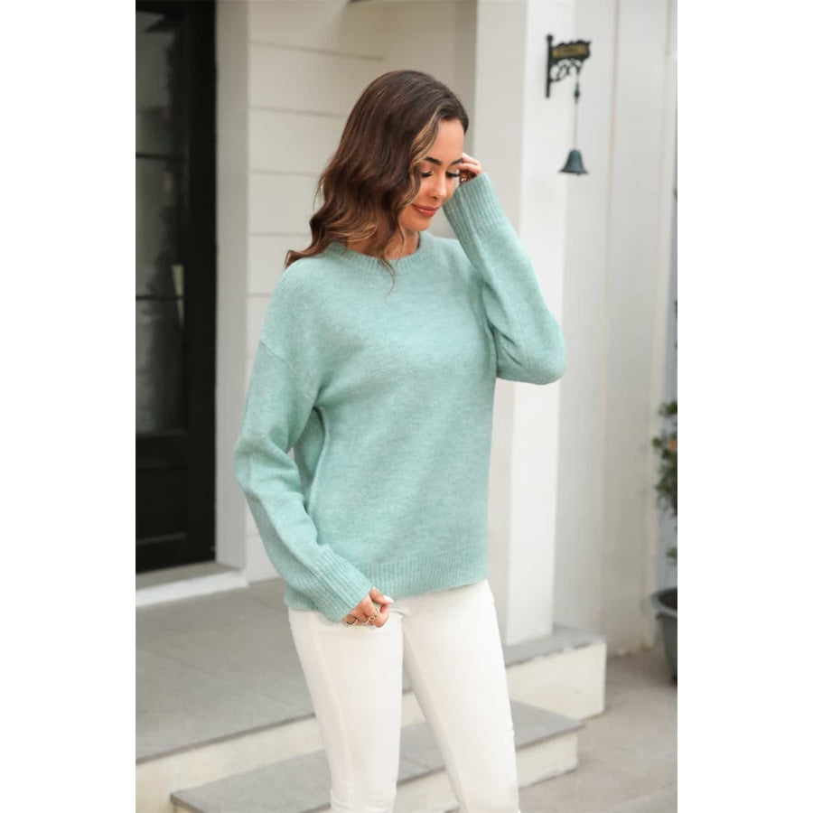 Round Neck Ribbed Long Sleeve Sweater