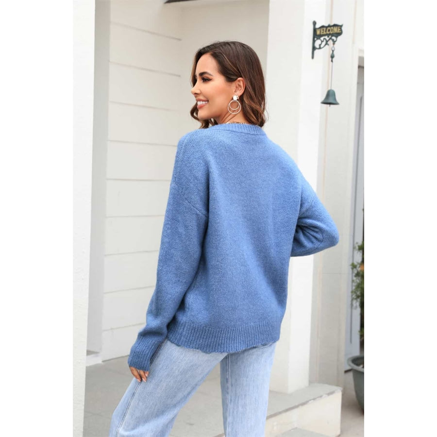 Round Neck Ribbed Long Sleeve Sweater