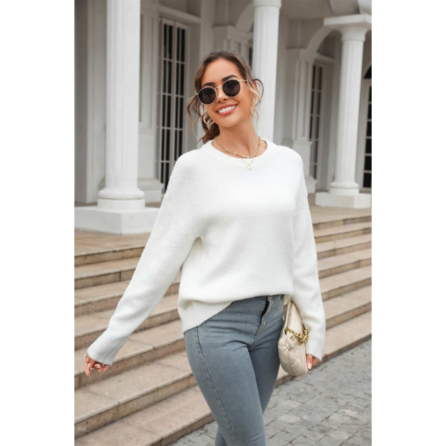 Round Neck Ribbed Long Sleeve Sweater