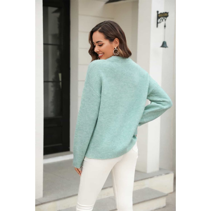 Round Neck Ribbed Long Sleeve Sweater