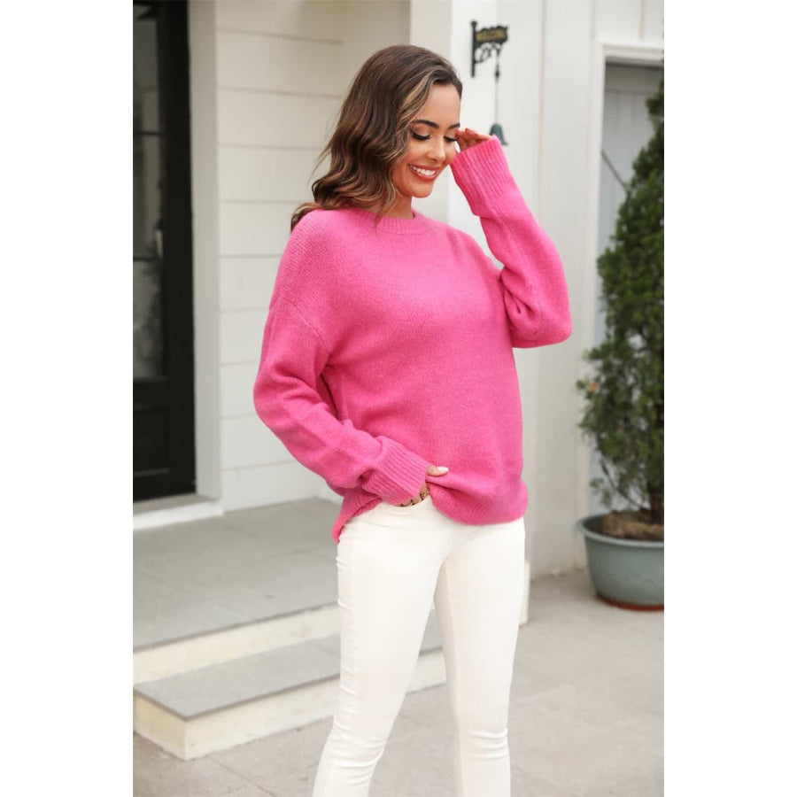 Round Neck Ribbed Long Sleeve Sweater