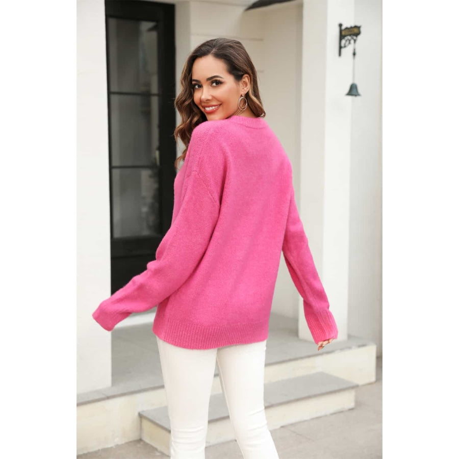 Round Neck Ribbed Long Sleeve Sweater