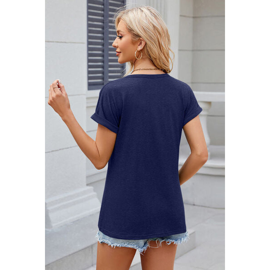 Round Neck Rolled Short Sleeve T - Shirt Apparel and Accessories