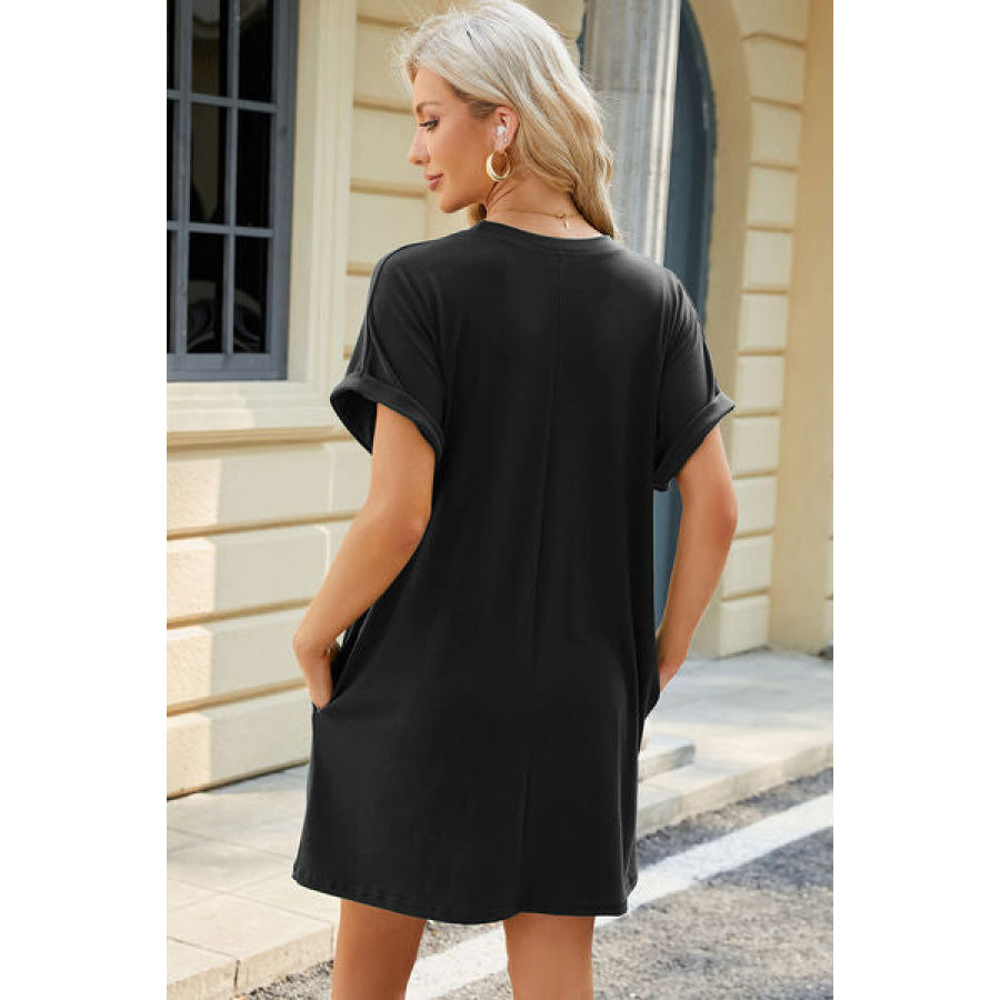 Round Neck Rolled Short Sleeve Tee Dress Apparel and Accessories