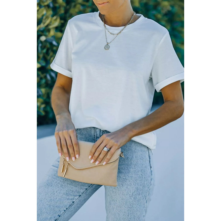 Round Neck Rolled Sleeve T-Shirt Apparel and Accessories