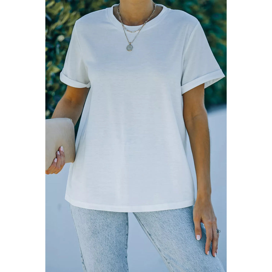 Round Neck Rolled Sleeve T-Shirt Apparel and Accessories