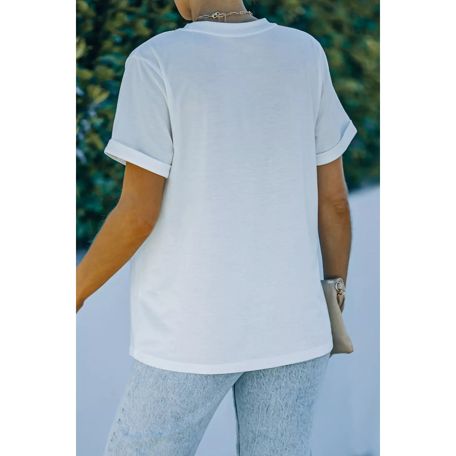 Round Neck Rolled Sleeve T-Shirt Apparel and Accessories