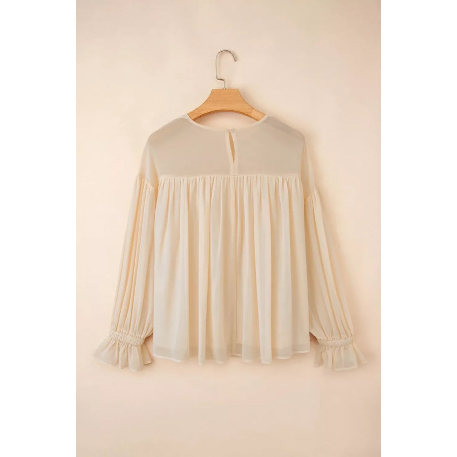 Round Neck Ruffle Sleeve Blouse Apparel and Accessories
