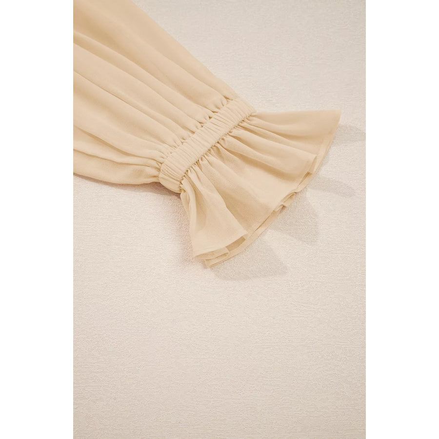 Round Neck Ruffle Sleeve Blouse Apparel and Accessories