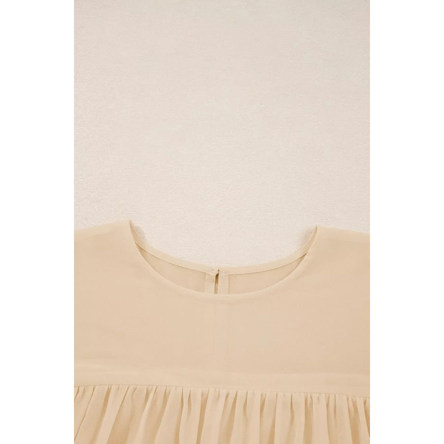 Round Neck Ruffle Sleeve Blouse Apparel and Accessories