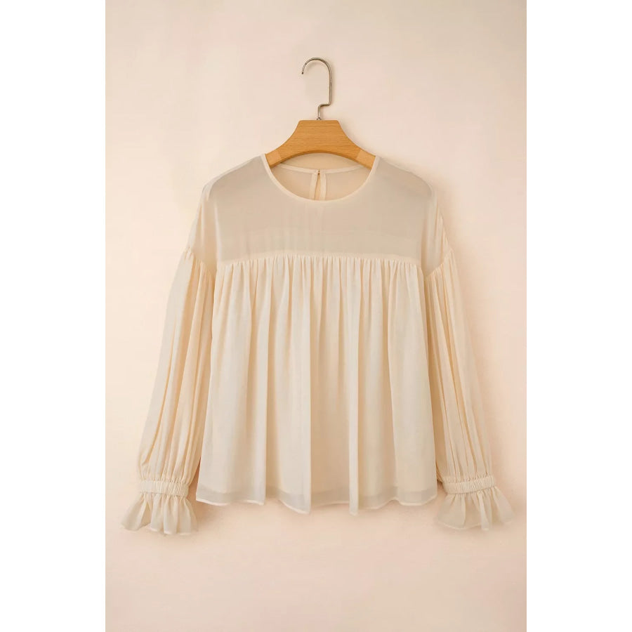 Round Neck Ruffle Sleeve Blouse Apparel and Accessories