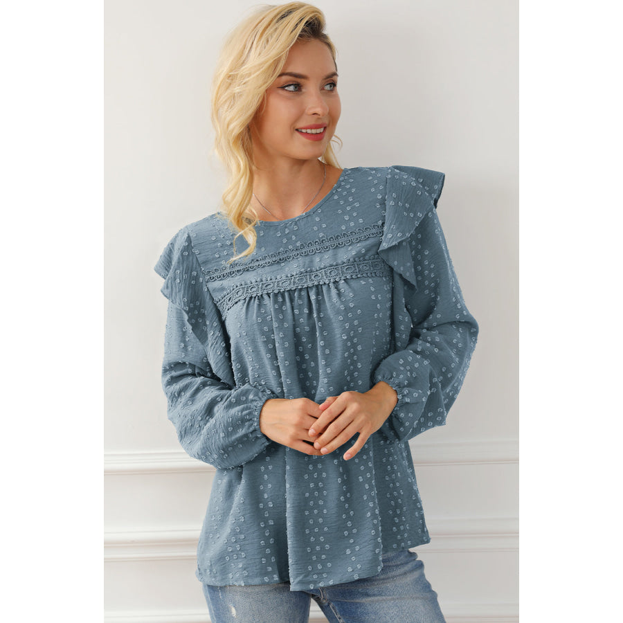 Round Neck Ruffled Blouse Apparel and Accessories