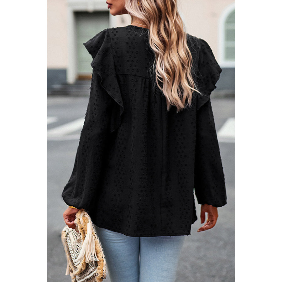 Round Neck Ruffled Blouse Apparel and Accessories