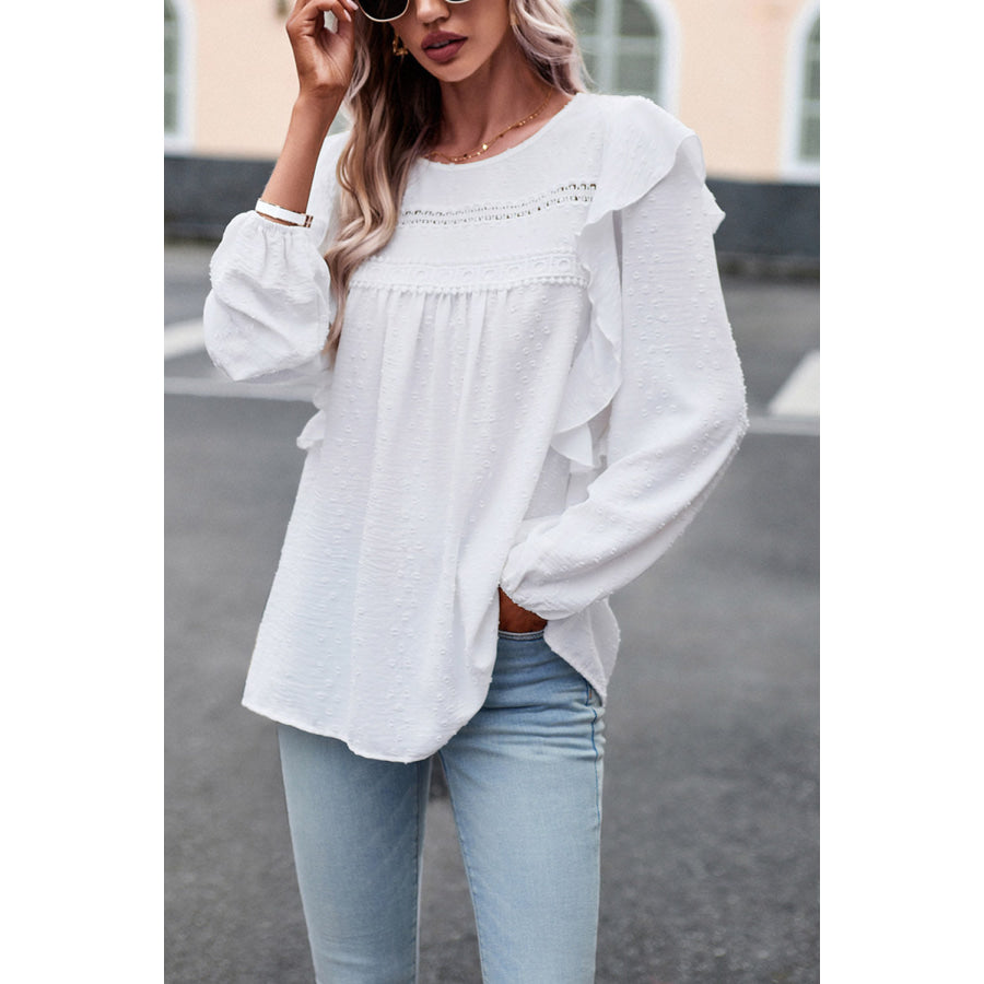 Round Neck Ruffled Blouse Apparel and Accessories