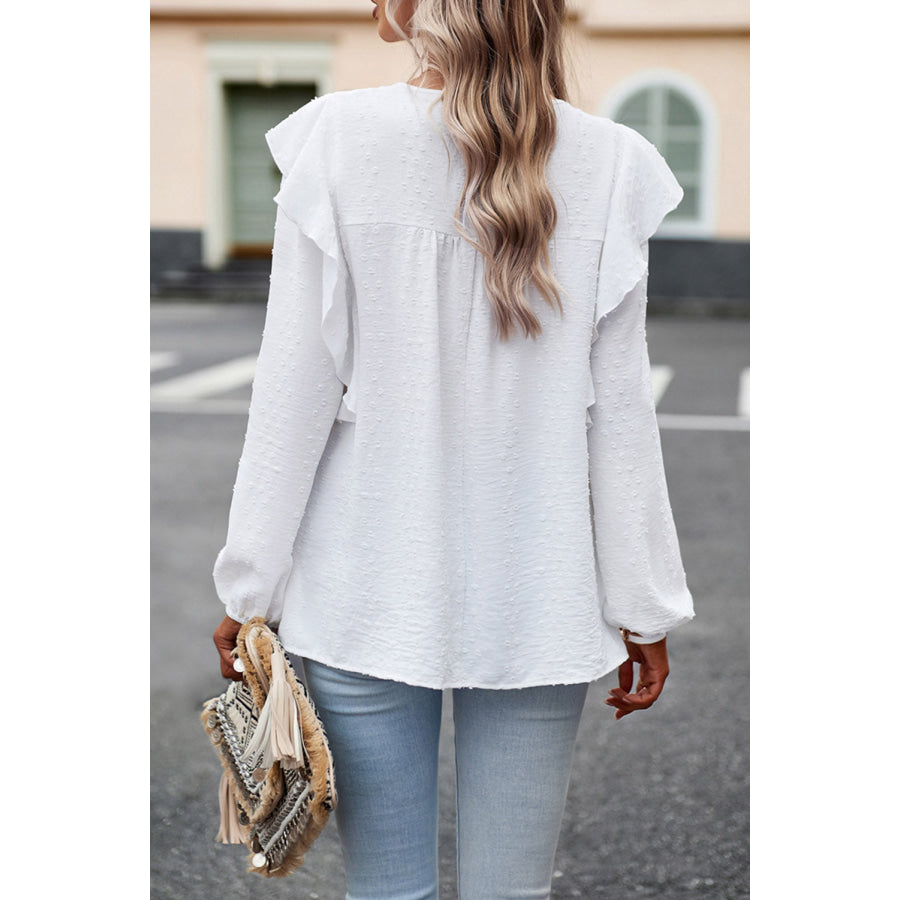 Round Neck Ruffled Blouse Apparel and Accessories