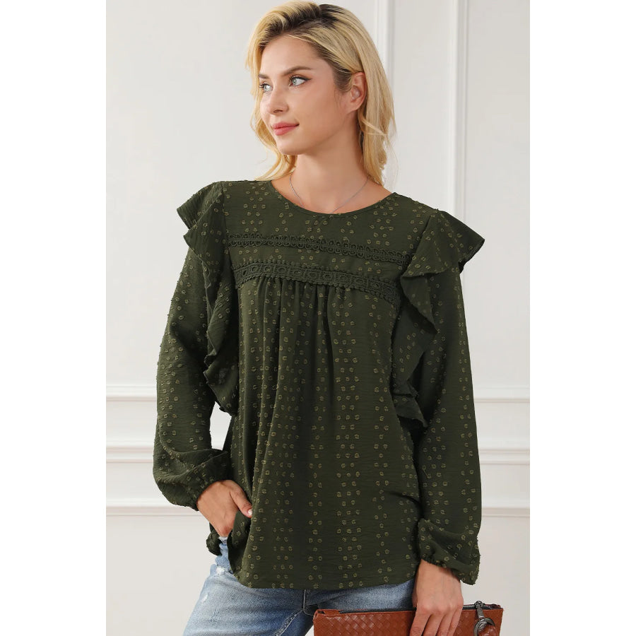 Round Neck Ruffled Blouse Apparel and Accessories