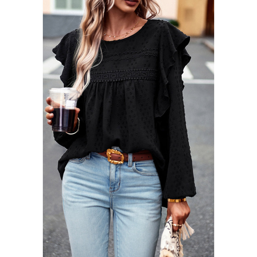 Round Neck Ruffled Blouse Apparel and Accessories