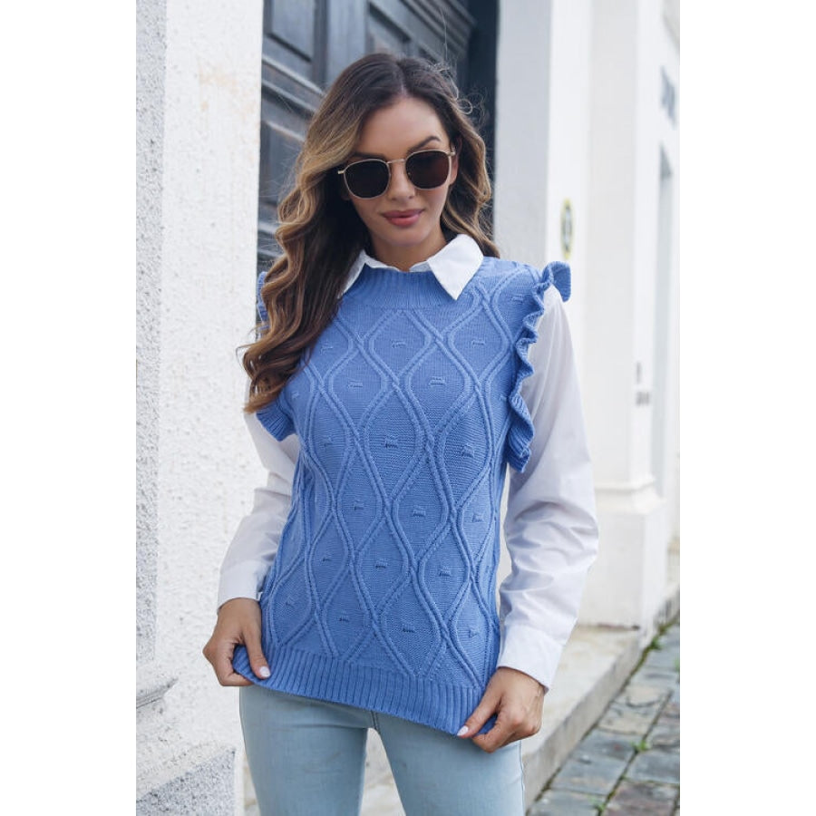 Round Neck Ruffled Sweater Vet Women’s Fashion Clothing