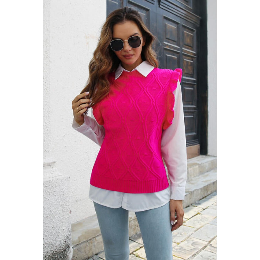 Round Neck Ruffled Sweater Vet Women’s Fashion Clothing