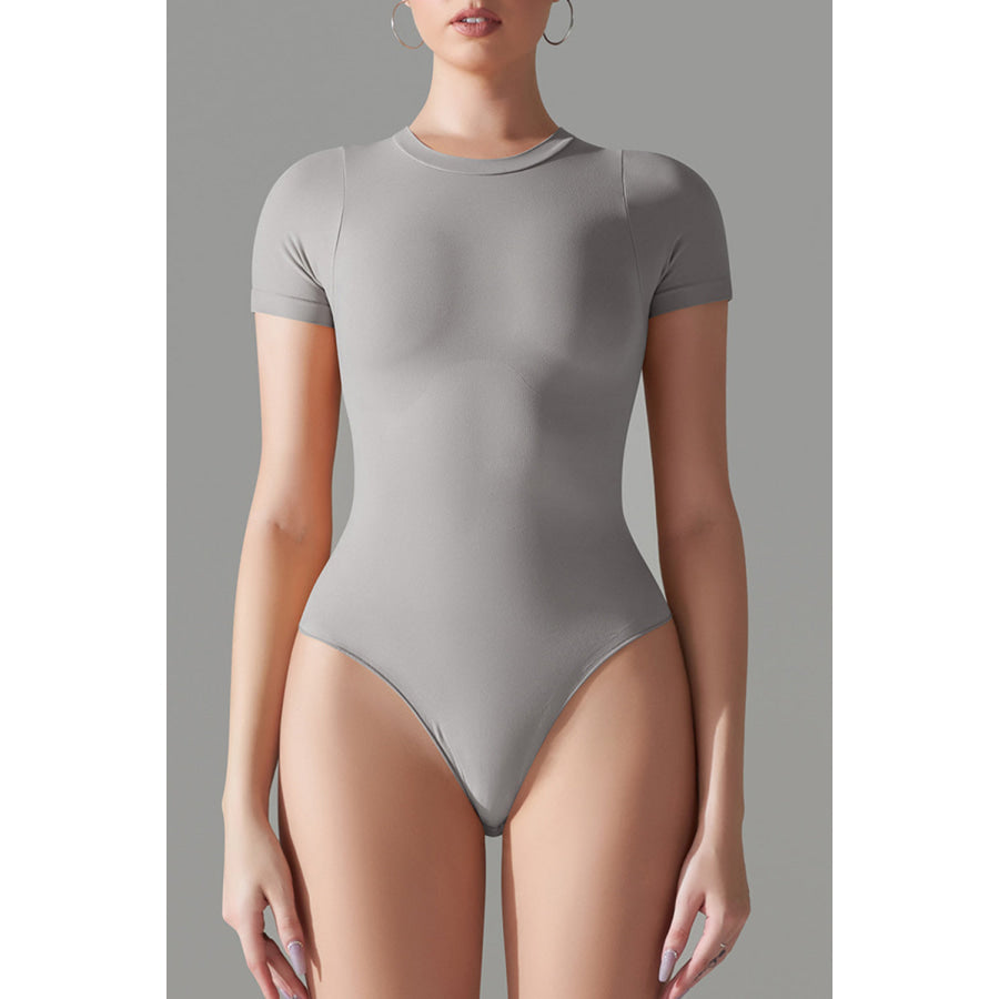 Round Neck Short Sleeve Active Bodysuit Cloudy Blue / XS Apparel and Accessories
