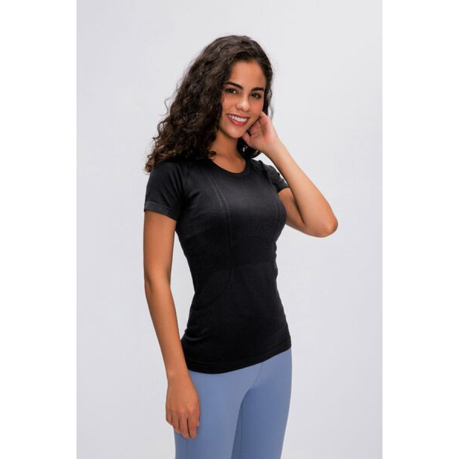Round Neck Short Sleeve Active T - Shirt Black / 4 Apparel and Accessories