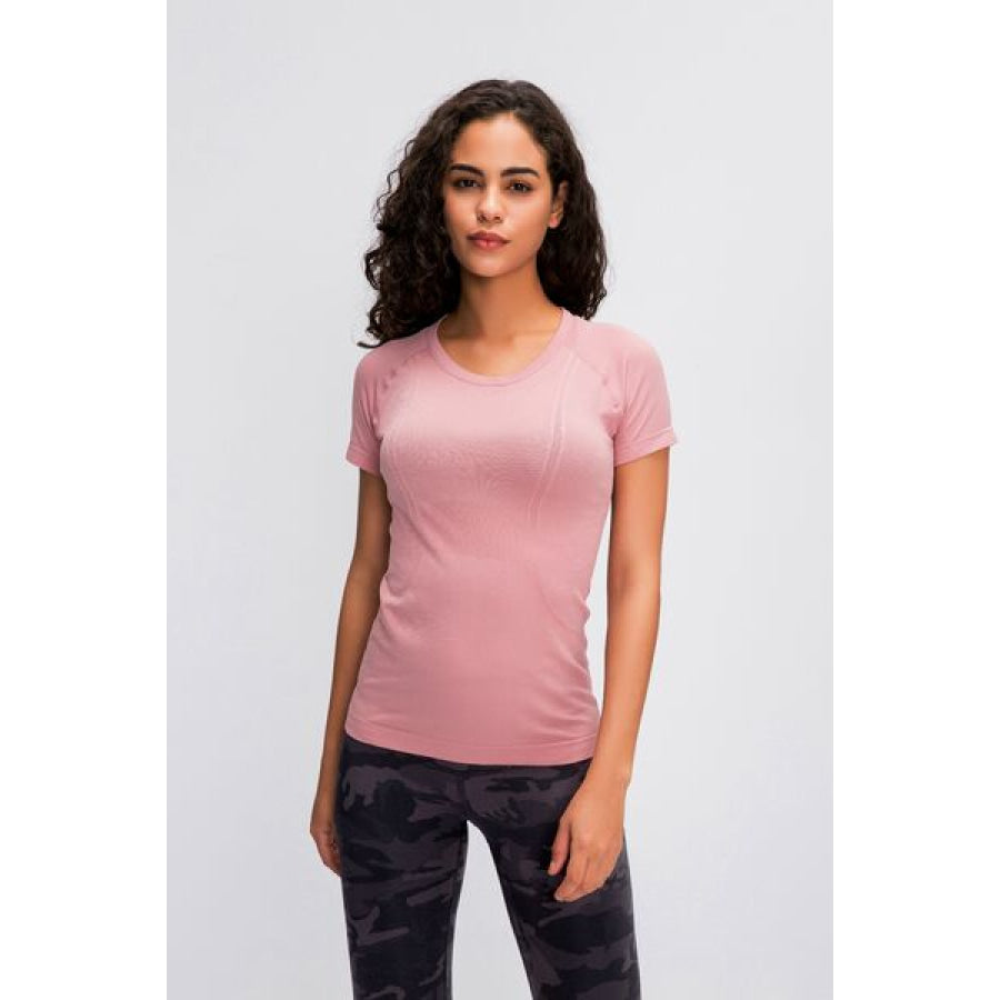Round Neck Short Sleeve Active T - Shirt Blush Pink / 4 Apparel and Accessories