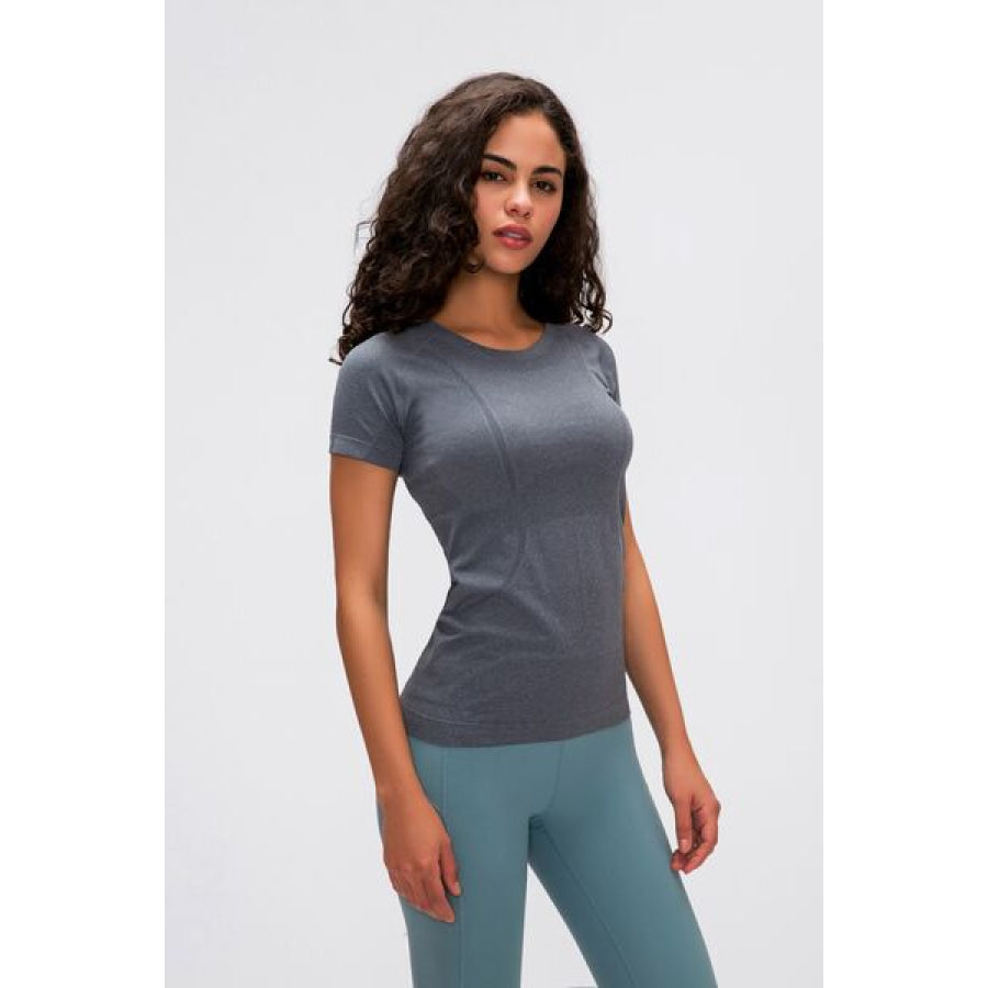 Round Neck Short Sleeve Active T - Shirt Charcoal / 4 Apparel and Accessories