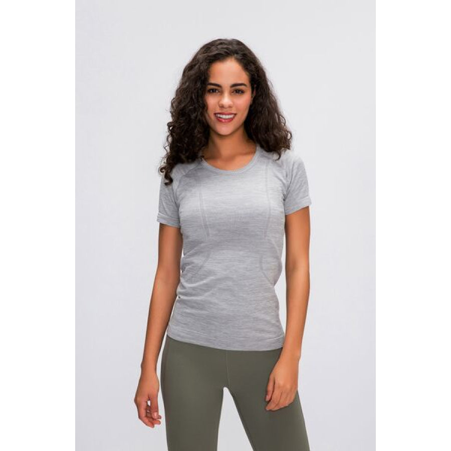 Round Neck Short Sleeve Active T - Shirt Heather Gray / 4 Apparel and Accessories