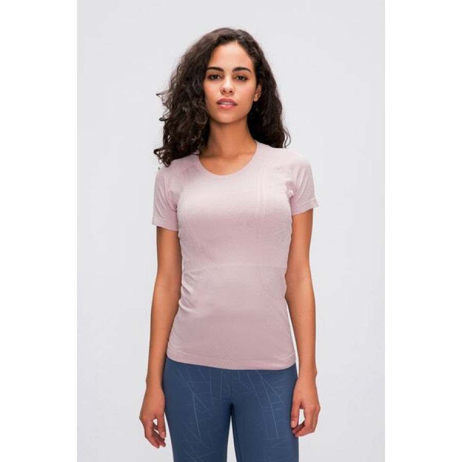Round Neck Short Sleeve Active T - Shirt Pale Blush / 4 Apparel and Accessories
