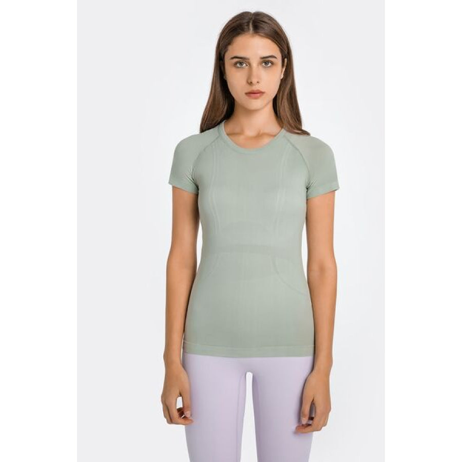 Round Neck Short Sleeve Active T - Shirt Sage / 4 Apparel and Accessories