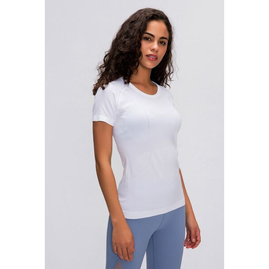 Round Neck Short Sleeve Active T - Shirt White / 4 Apparel and Accessories