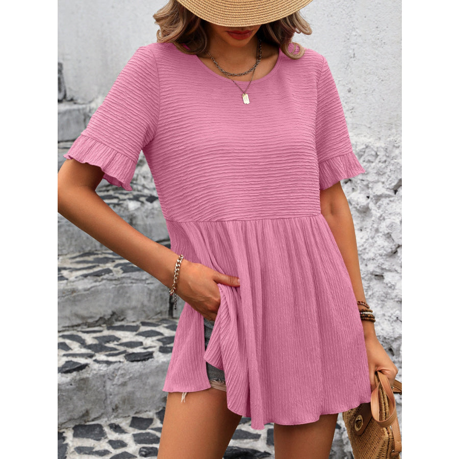 Round Neck Short Sleeve Blouse Apparel and Accessories