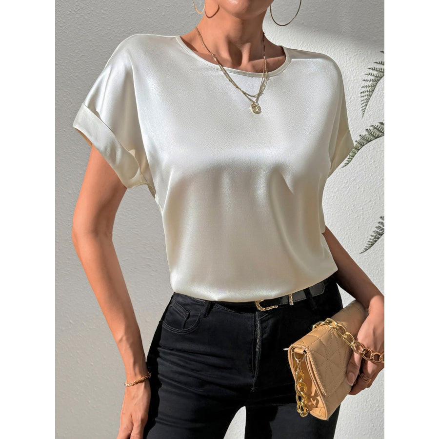 Round Neck Short Sleeve Blouse Apparel and Accessories