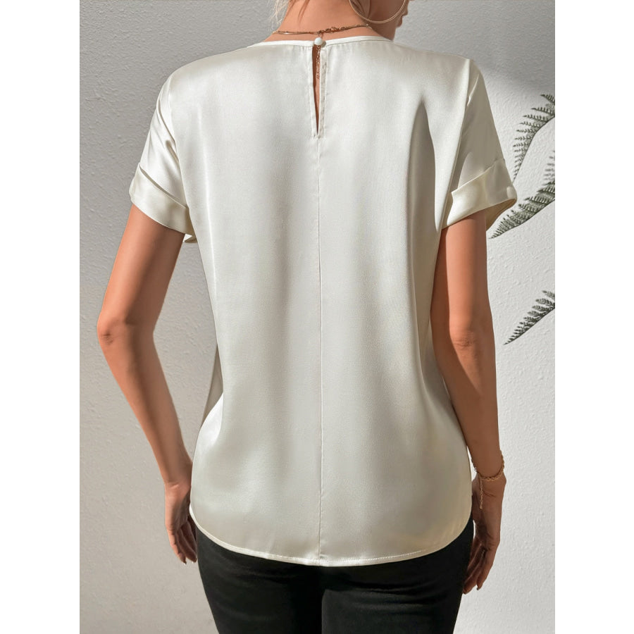 Round Neck Short Sleeve Blouse Apparel and Accessories