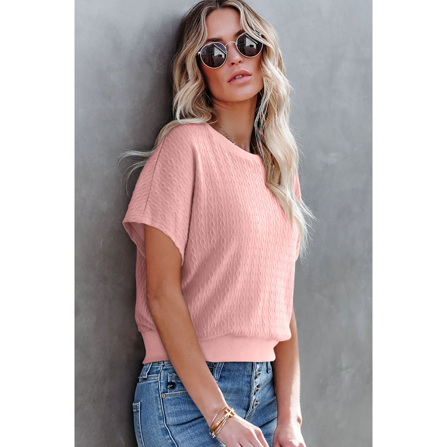 Round Neck Short Sleeve Blouse Apparel and Accessories