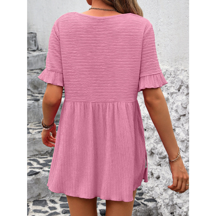 Round Neck Short Sleeve Blouse Apparel and Accessories