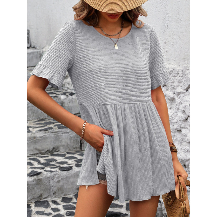 Round Neck Short Sleeve Blouse Apparel and Accessories