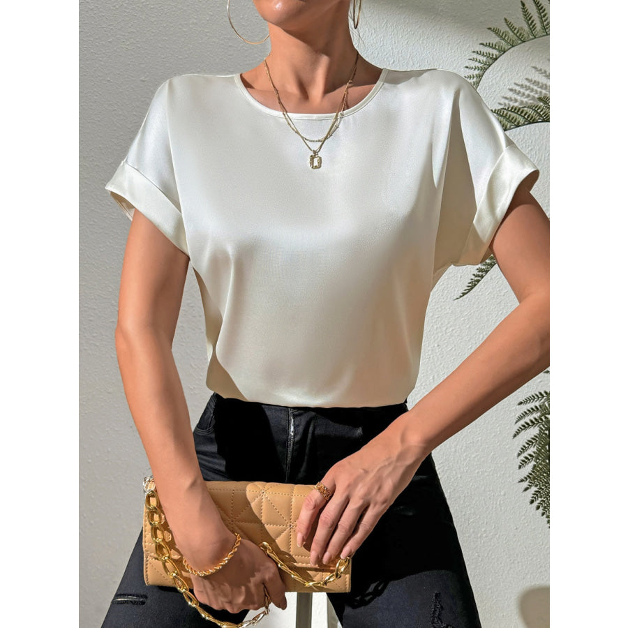 Round Neck Short Sleeve Blouse Apparel and Accessories