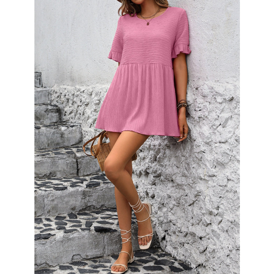 Round Neck Short Sleeve Blouse Apparel and Accessories